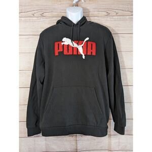 Puma Layered Graphic Men Long Sleeve Hoodie Black/RED Size L NWOT